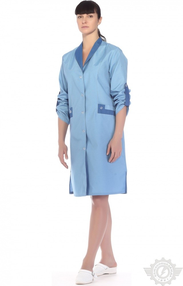 61737 Халат "Радуга" длинный рукав голубой  Одежда для обслуживающего персонала  размер 58 Спецодежда  - Вид №8