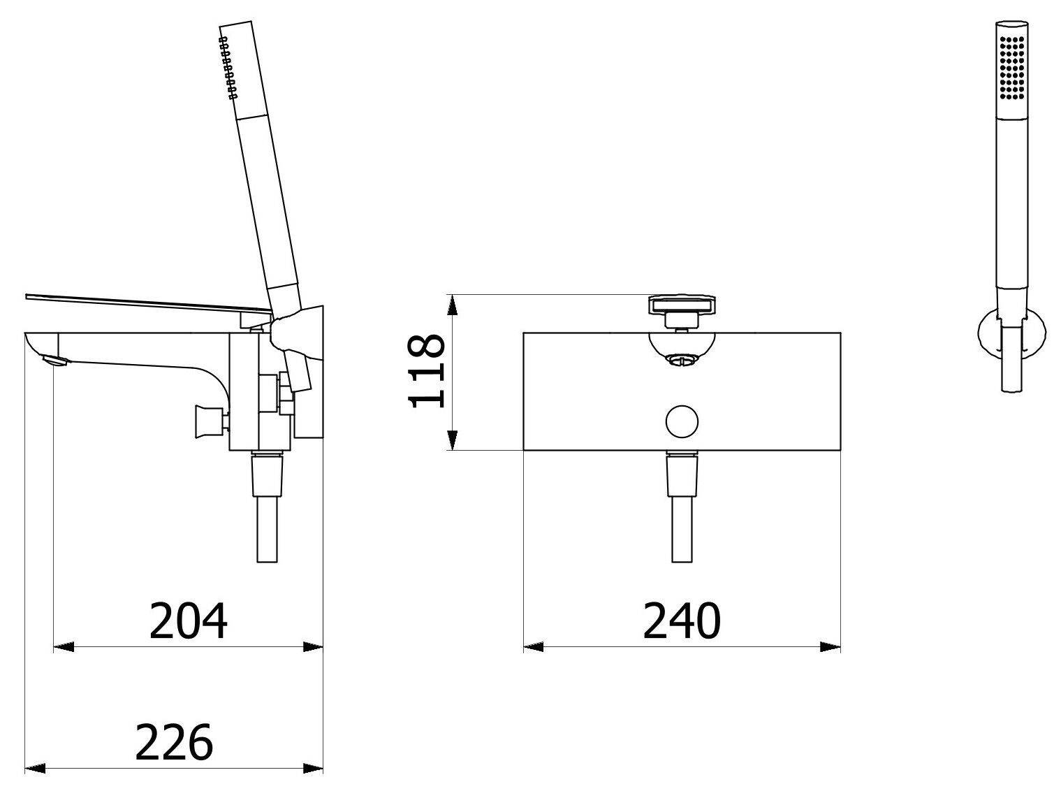 Настенный смеситель для ванны с ручным душем IB K2 ARCH-00053904 - Вид №2