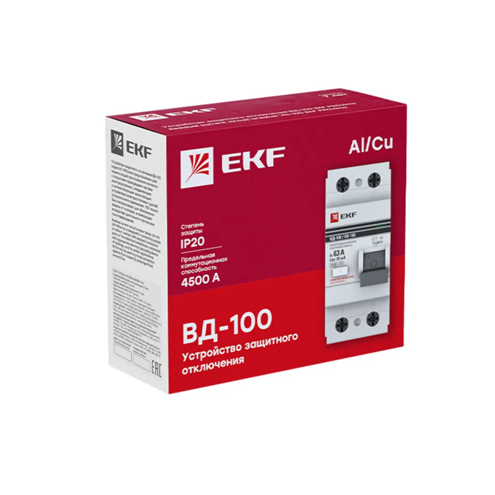 УЗО EKF PROxima ВД-100 2P 25 A 10 мА 4.5 кА AC elcb-2-25-10-em-pro 84405882 STLM-2010928  - Вид №3