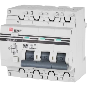 Дифференциальный автомат EKF АД-32 3P N C32 А 30 мА 4.5 кА АС 82421574 STLM-2093807