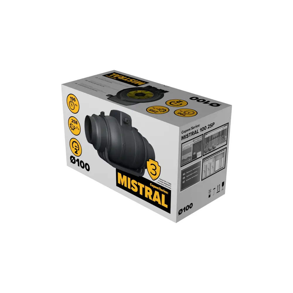 Вентилятор канальный центробежный Era Pro Mistral D100 мм 30 дБ 258 м3/ч цвет черный STLM-2160499 - Вид №5