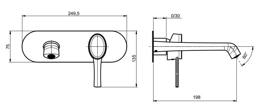Настенный смеситель для раковины с пластиной Rubinetterie Frattini Delizia ARCH-00148927 - Вид №5