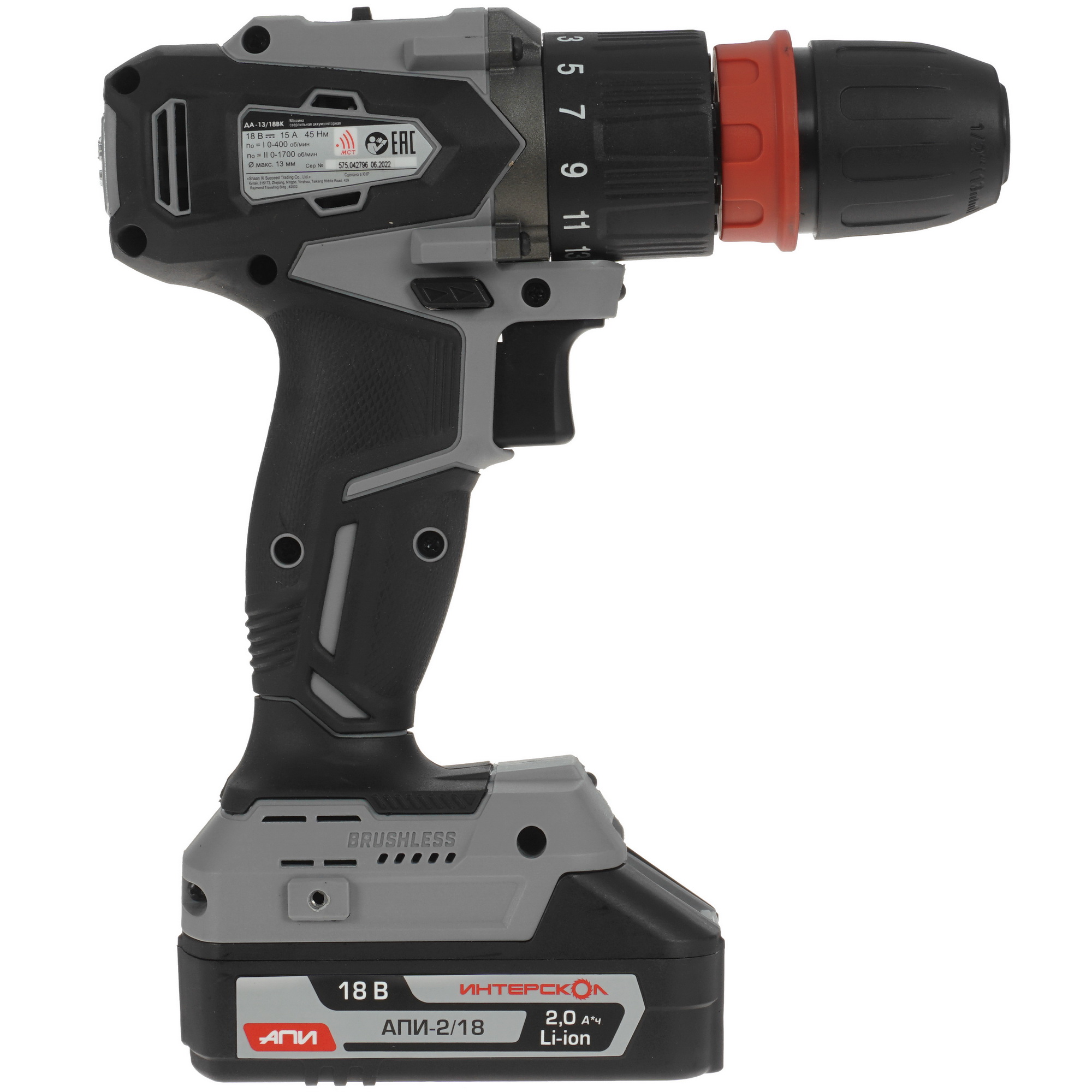 Дрель-шуруповерт Интерскол ДА-13/18ВК КОМБИ АПИ 18V 5077154 STDN-0083067 - Вид №1