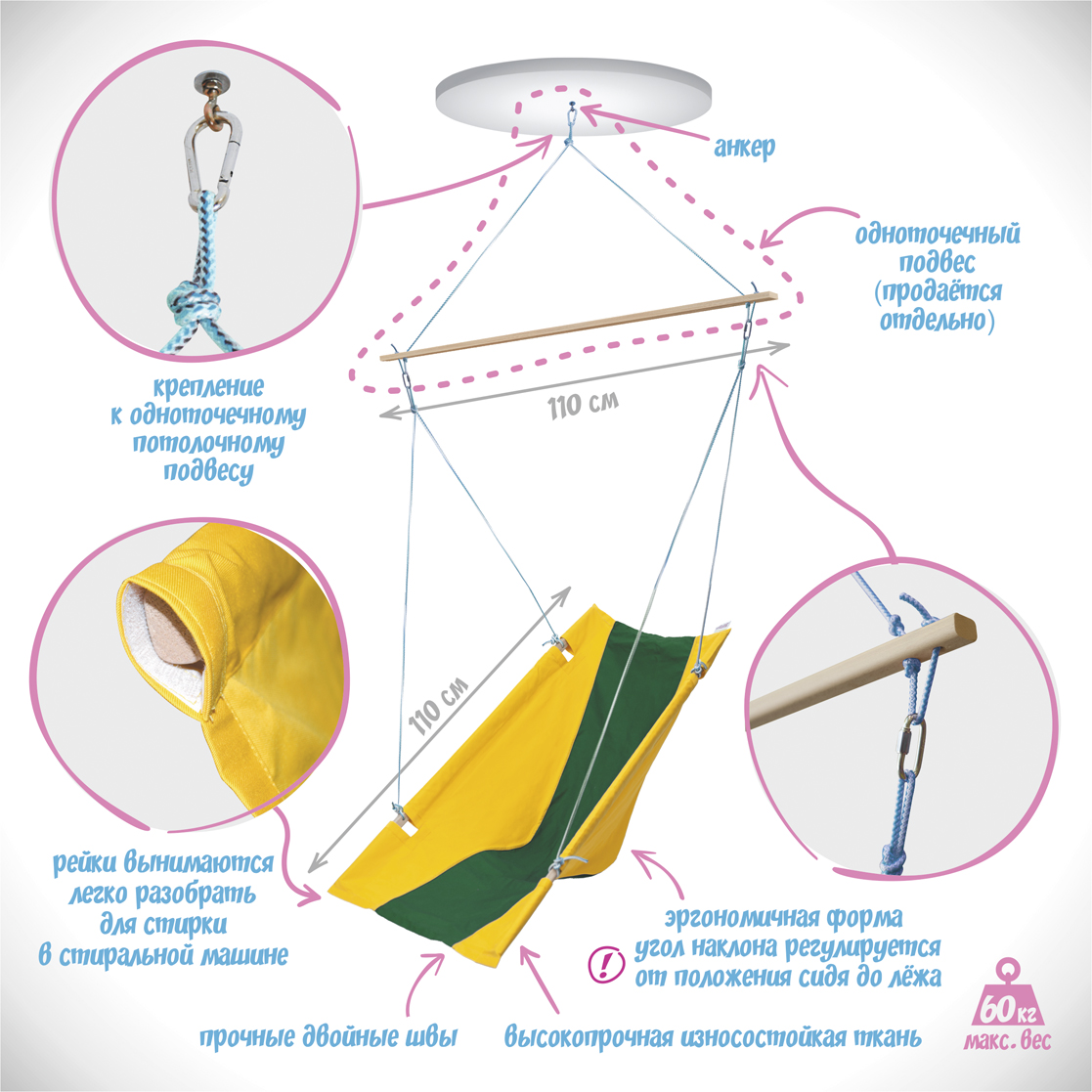 Гамак детский эргономичный желто-зеленый ПОКАЧАЙКА  326719 Желтый;зеленый Santreyd  - Вид №6