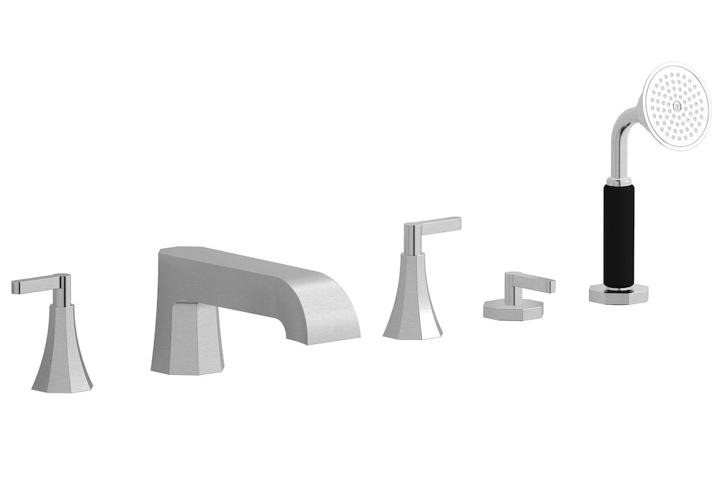 Смеситель на бортик ванной на 5 отверстий с дивертером и душевым гарнитуром. WE ARE IB bl396ss Brushed Nickel Belmondo 