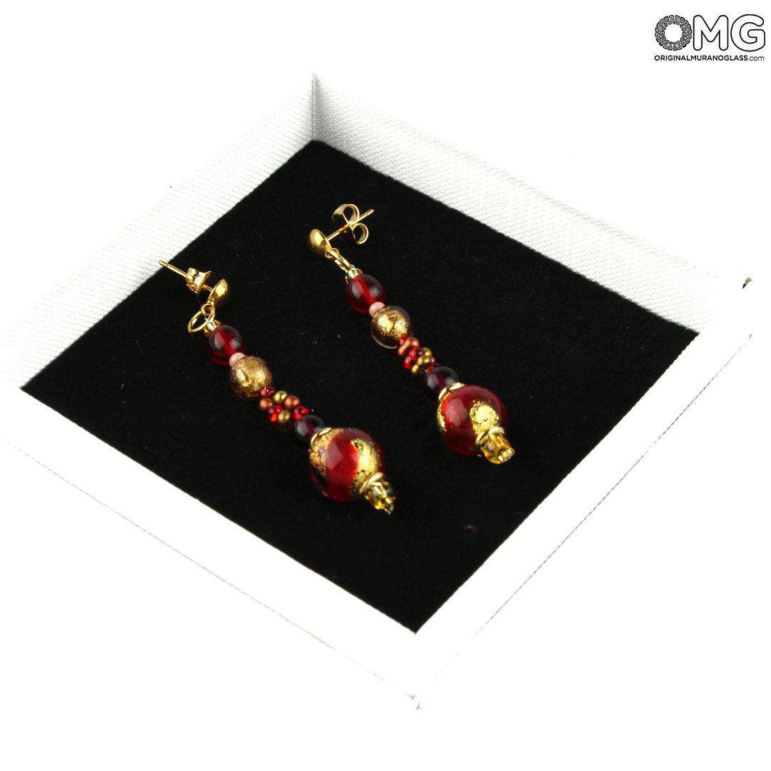 3486 ORIGINALMURANOGLASS Серьги Сесилия - длинные красные - муранское стекло - Original Murano Glass OMG 5 см  - Вид №1