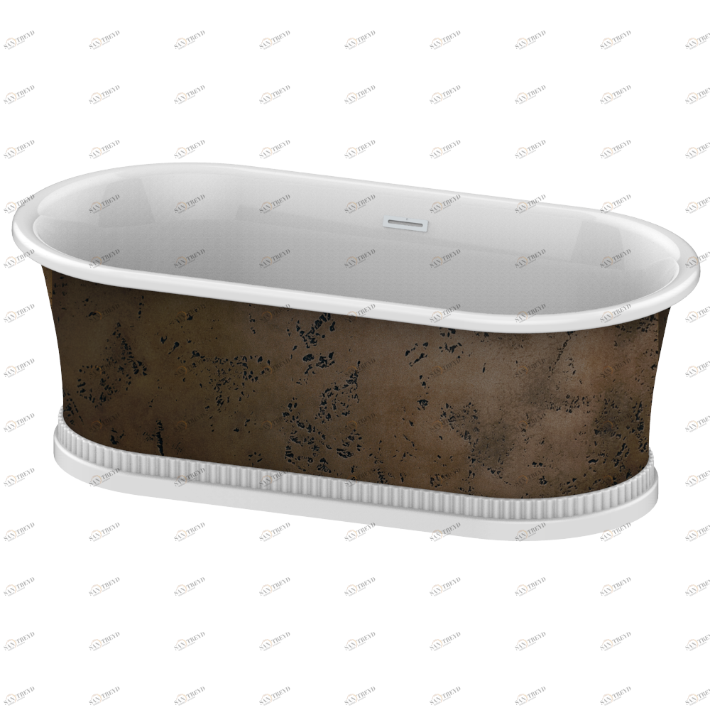 B11-B693 HONORE bathtub 180 x 90 x 63 cm, on decorated base, free standing , delivered with a chrome coverplate for overflow supplied without waste Thg-paris Свободностоящие ванны Текстурированная метализированная бронза, матовый белый внутри 