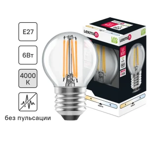 LEXMAN LED лампа E27 прозрачный шар с нейтральным белым светом 82991664