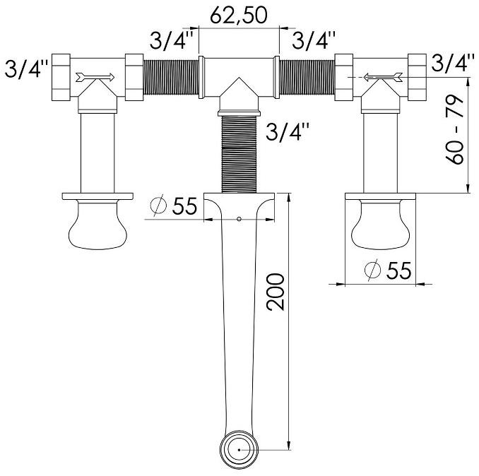 rvb Смеситель для умывальника настенный на 3 отверстия Deville 1955.--.55 - Вид №2