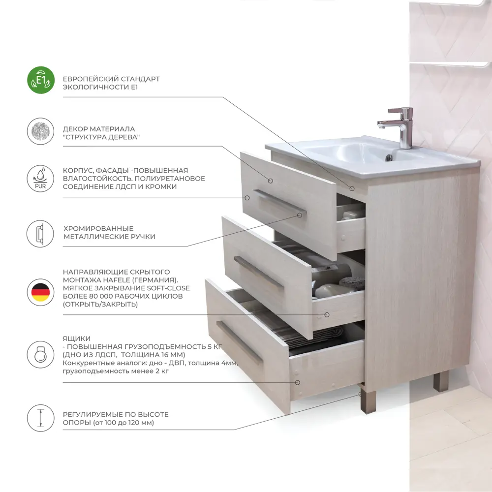 Тумба под раковину напольная Vigo Yuma 75 см цвет ясень анкор STLM-2035767 - Вид №3