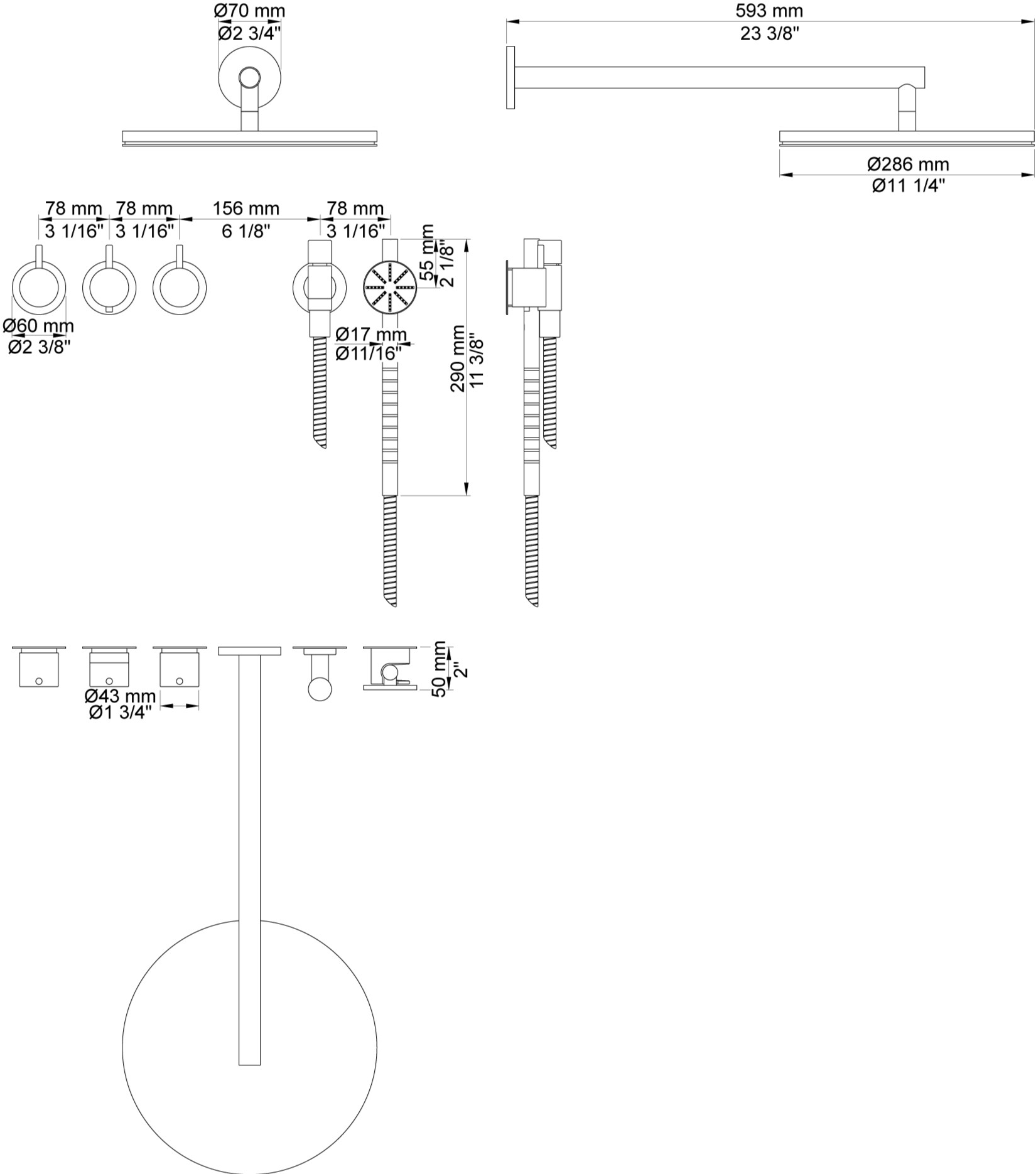 VOLA Смеситель для душа с ручным душем и насадкой для душа sun-id-1411051 - Вид №2