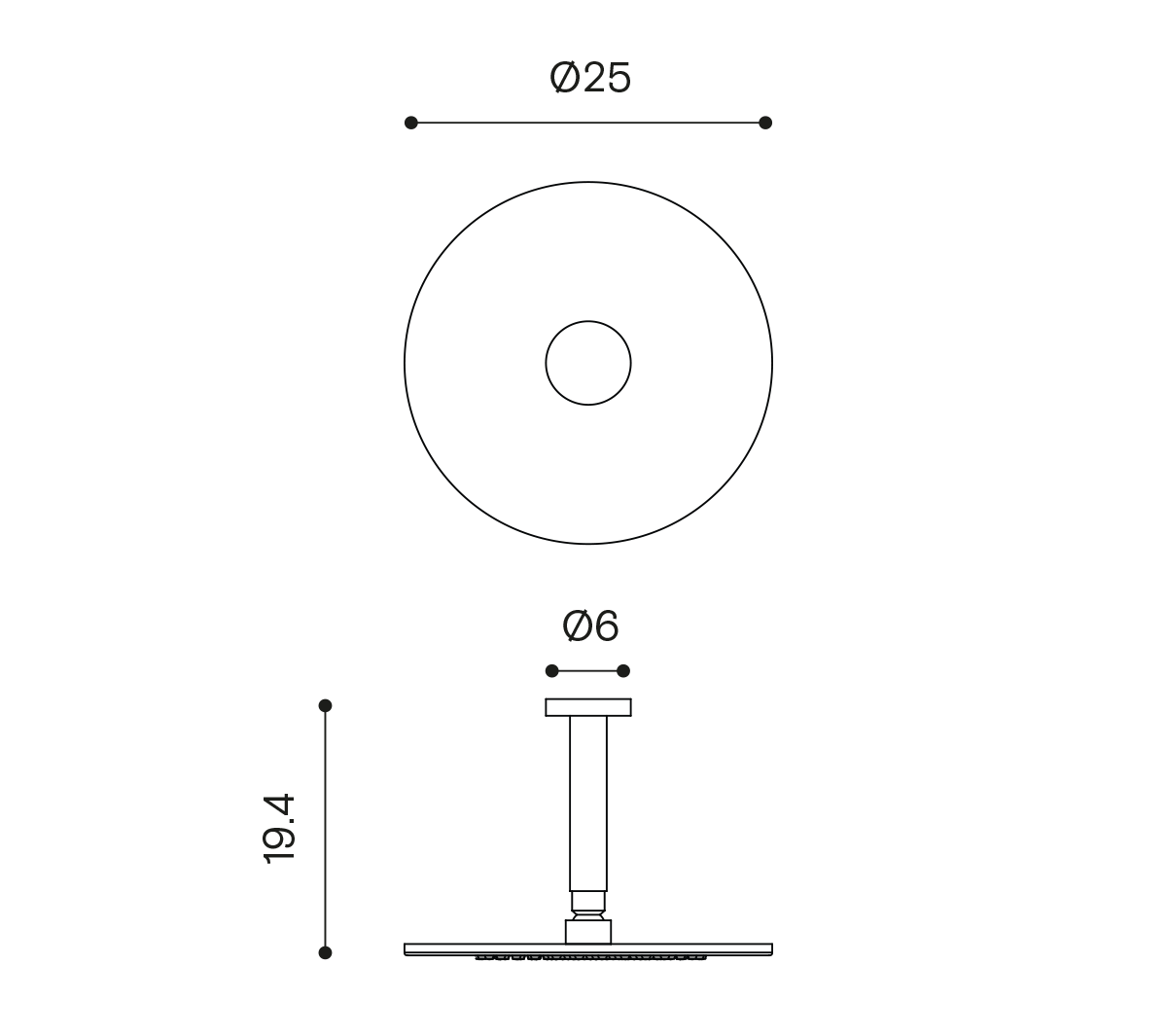 Ex.T SO20 SHINE Душевая лейка с потолочным держателем EXSOS20SHSAT Sleek - Вид №1