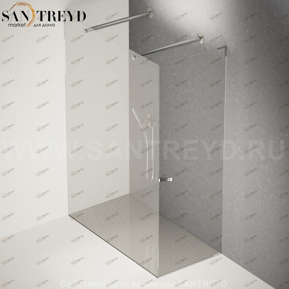 Душевое ограждение FLAT D подрезаемое, стеклянная с дверью экстрапрозрачная перегородка с 2-мя держателями с поддоном из стали. Размеры: глубина от 70 до 100 см, длина от 140 до 160 см Agape DC3070100140160TTAE