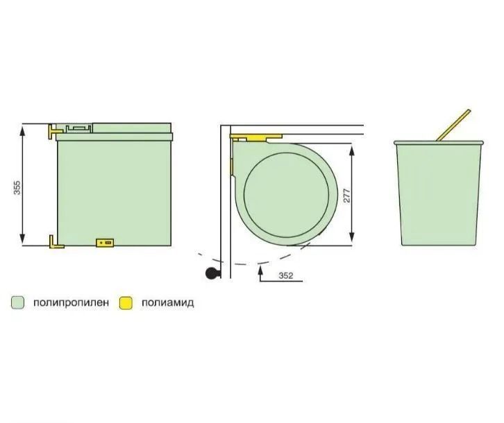 Ведро для мусора ALBIO навесное круглое, серое, пластик 13 л Alveus 224308 - Вид №1