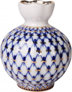 80406 Императорский фарфоровый завод Ваза для цветов "Кобальтовая сетка" "Тюльпан", выс 11,8см Фарфор твердый