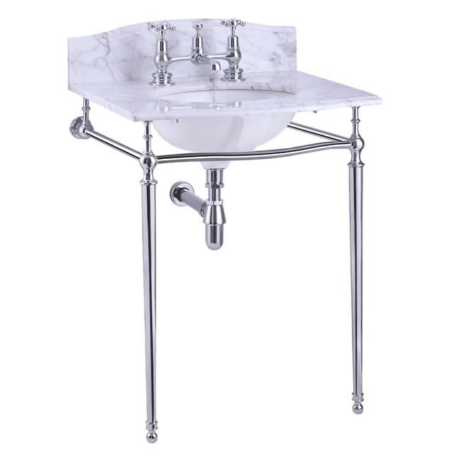 Мраморная столешница на 1,2 или 3 отверстия, с хромированным полстольем  Burlington G1 1TH, T49A CHR 65см х 57,5см  - Вид №2