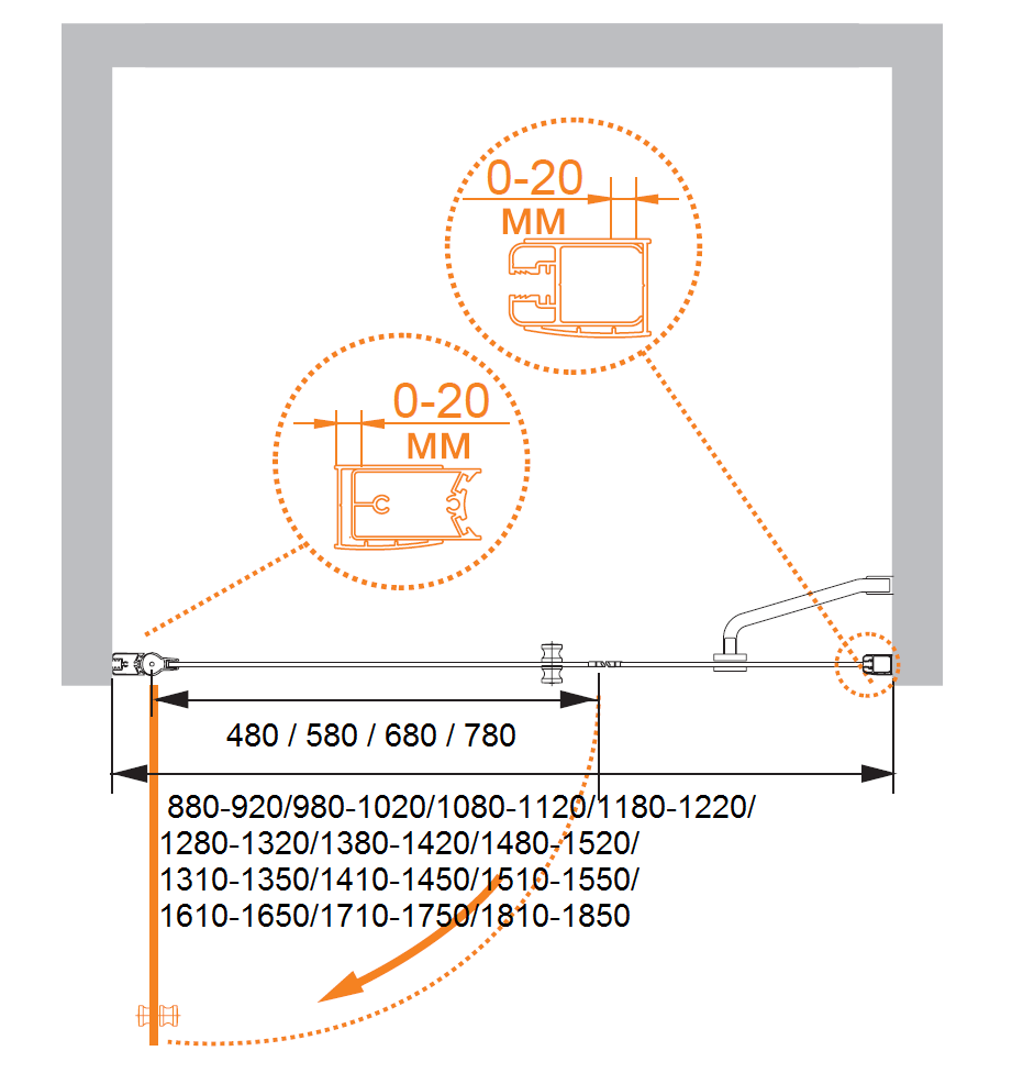 Душевая дверь в нишу CEZARES ELENA-W-B-11-30+80-C-Cr - Вид №4