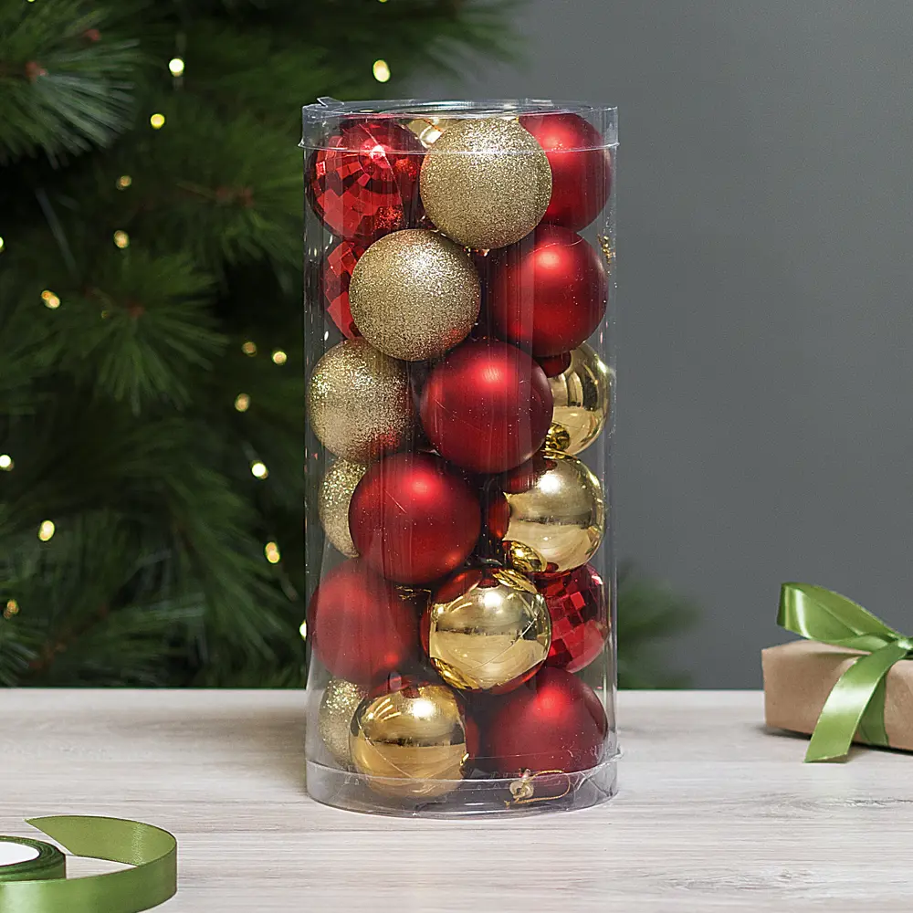 Набор ёлочных шаров KREAFORTA красный с блёстками 24 шт. ø6 см 89420560 STLM-1579516