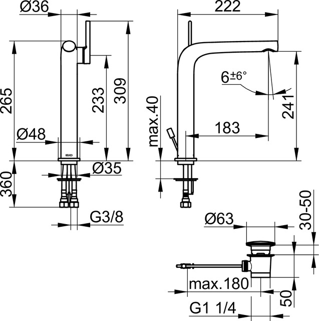 51502050002 Однорычажный смеситель для умывальника 240 KEUCO Edition 400 - Вид №2