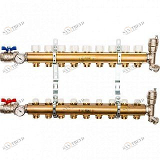 Распределительный коллектор из латуни STOUT 1" х 3/4" х 9 выходов без расходомеров SMB0468000009