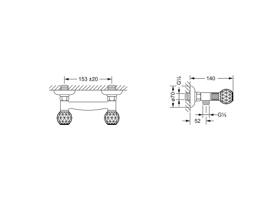 Смеситель для душа ½", настенный монтаж JOERGER Cronos Crystal 637.20.200.000-AA - Вид №1