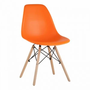 Стул со спинкой оранжевый с деревянными ножками Eames EAMES ДИЗАЙНЕРСКИЕ, EAMES DSW 00-3882010 Оранжевый