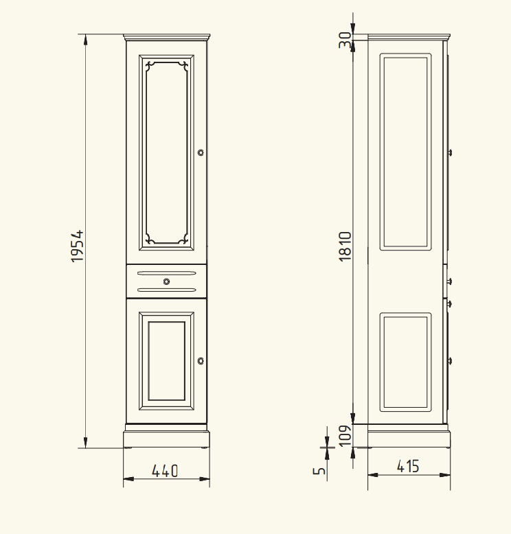Пенал MIGLIORE Ravenna 44 см цвет олива/декор золото Ravenna-penal-oliva - Вид №1