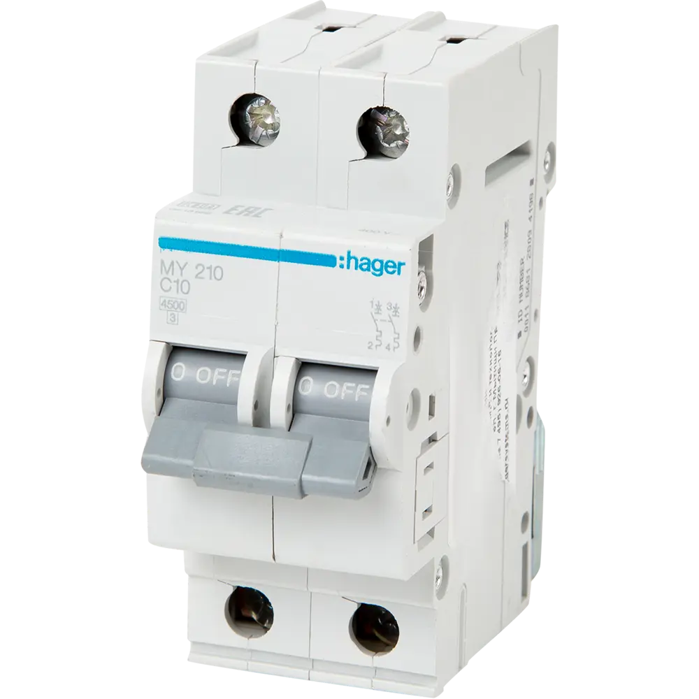 Автоматический выключатель Hager MY210 1P N C10 А 4.5 кА STLM-2174073