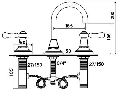 rvb Смеситель для умывальника на 3 отверстия без сливного крана 1935 limoges 1935.--.46 - Вид №1