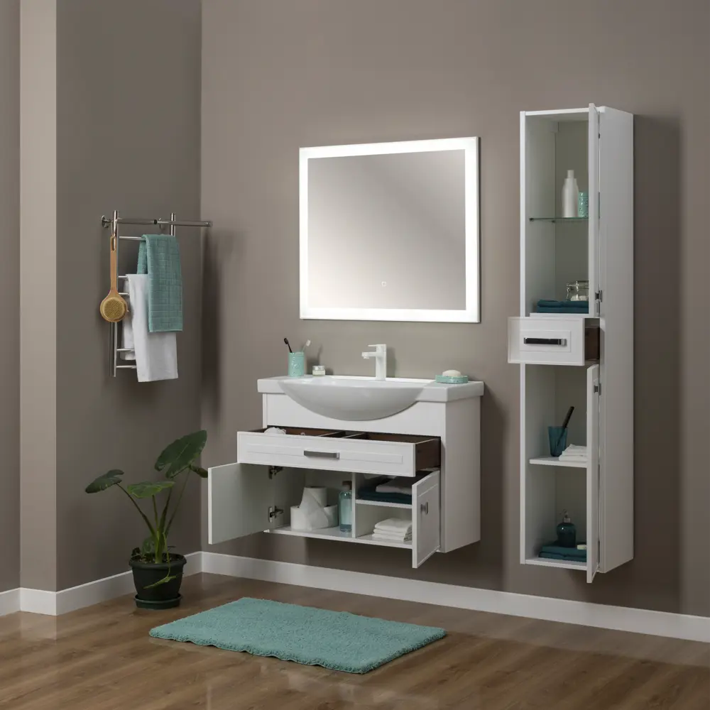 Зеркало «Монро» с подсветкой 95x80 см цвет белый матовый 82419738 STLM-2202412 Santreyd - Вид №4