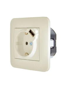 ASTI Розетка с/з + USB разъём крем