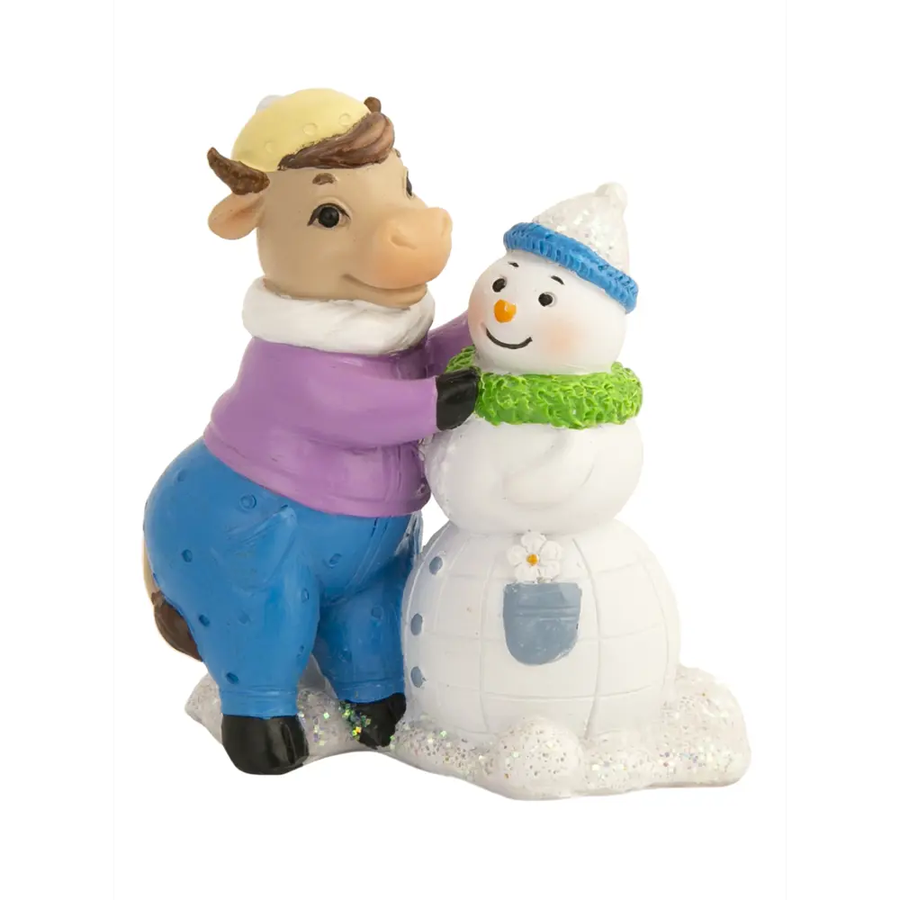 Фигурка новогодняя «Коровка со снеговиком» 4,5х8.5х8 см 82801427 STLM-2057512 Santreyd 