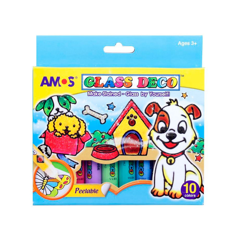 22924 Набор витражных красок 10 цветов, по 10,5 мл. 10/120 AMOS 