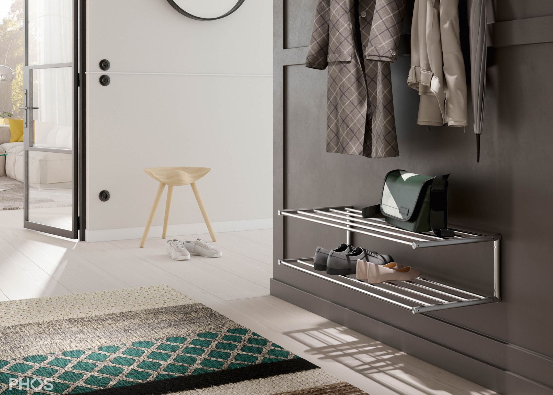 SR800-2W Полка для обуви настенная, 1 поле, 2 уровня, ширина 80 см PHOS  - Вид №1