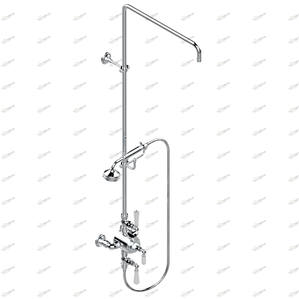 G75-64TRCD Смеситель термостатический для душа встраиваемый в стену / перекрывающие краны / открытая душевая колонна / душ "телефон", шланг и настенные рожки для лейки - межцентровое расстояние 150 мм. (без верхней лейки) Thg-paris Charleston с рукоятками G75 64TRCD  A02 CAT.A
