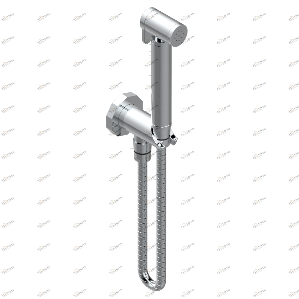 G8B-5840/9 Комплект для гигиенического душа: лейка с клапаном, усиленный шланг 1,25м и вывод для шланга со встроенным защитным остановом Thg-paris Les Ondes с рукоятками Хром G8B 5840/9 A02 CAT.A
