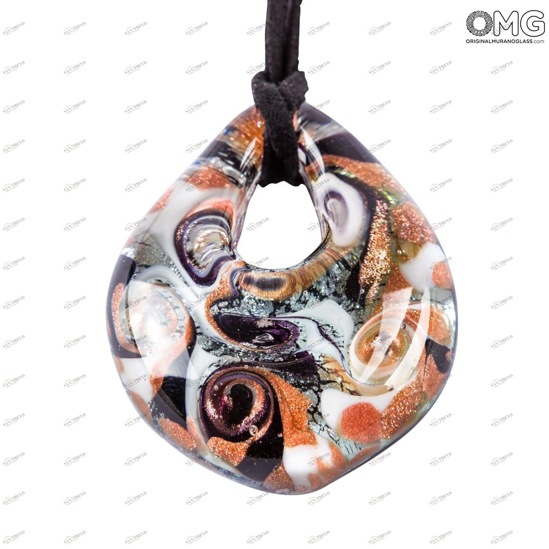 2340 ORIGINALMURANOGLASS Чёрная подвеска в виде капли из муранского стекла с авантюрином 57 см 
