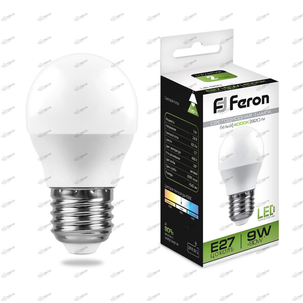 Лампа светодиодная Feron "Шарик" E27 9W 4000K LB-550 25805 FERON  00-3956559 Матовый 