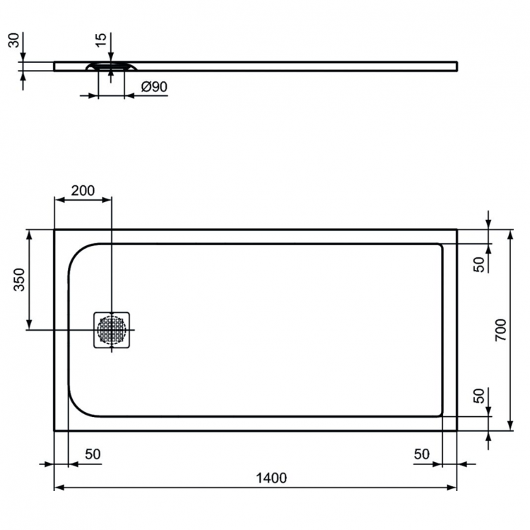 K8234FT Душевой поддон 140х70 см Ideal Standard ULTRAFLAT S  - Вид №2