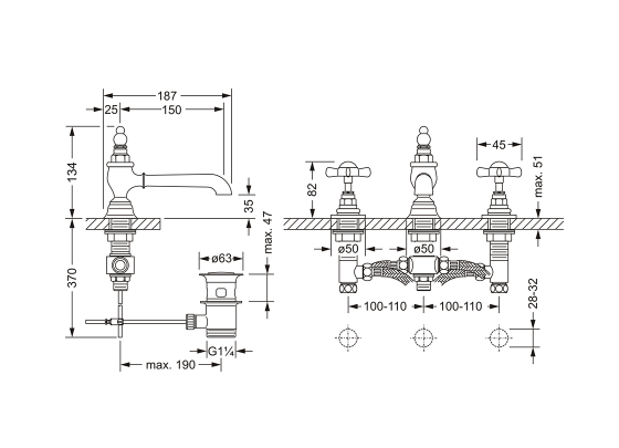 Смеситель для раковины на три отверстия ½" JOERGER Serie 1909 629.30.300.000 - Вид №1