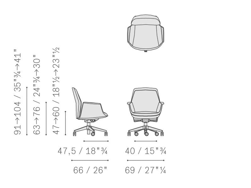 5-спицевое кожаное вращающееся офисное кресло с колесами Poltrona Frau офис-офисные кресла ARCH-00134439 - Вид №1
