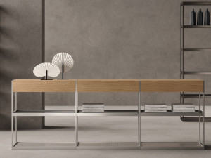 Алюминиевый и дубовый шкаф для ванной комнаты