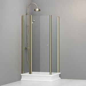 9141T1 Душевая кабина DX с распашной дверью и фиксированной боковой частью для душевого поддона 80*96 DX открывание со стороны 96, цвет Золотистый Kerasan RETRO Италия
