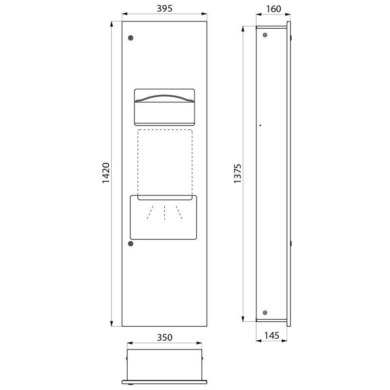 510716S Интегрированная панель: сушка для рук, диспенсер полотенец и корзина DELABIE  - Вид №1