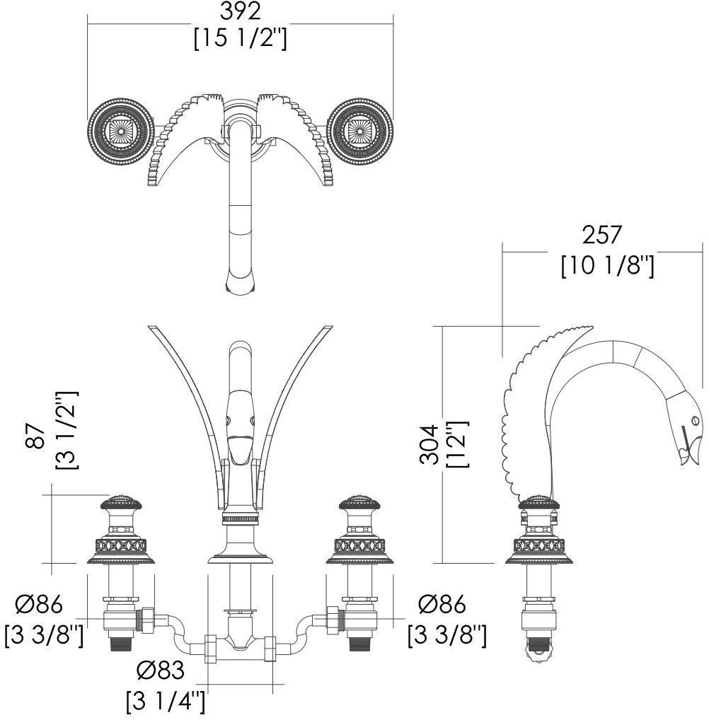 Devon&Devon Смеситель для раковины на 3 отверстия Swan Exc-sw100 - Вид №2