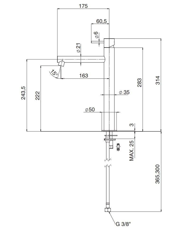 Латунный однорычажный смеситель для раковины без слива Rubinetterie Mariani Ultraminimal ARCH-00082630 - Вид №2