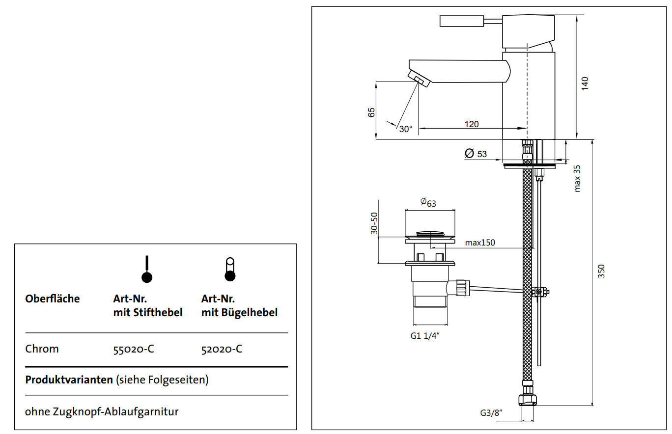 Смеситель для раковины Kaja Ipuri 55020-C 55020C - Вид №1