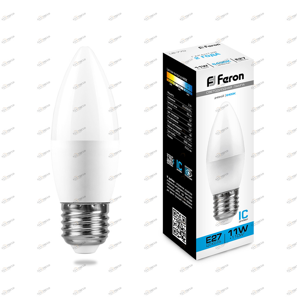 Лампа светодиодная Feron "Свеча" E27 11W 6400K LB-770 25945 FERON  00-3956683 Матовый 