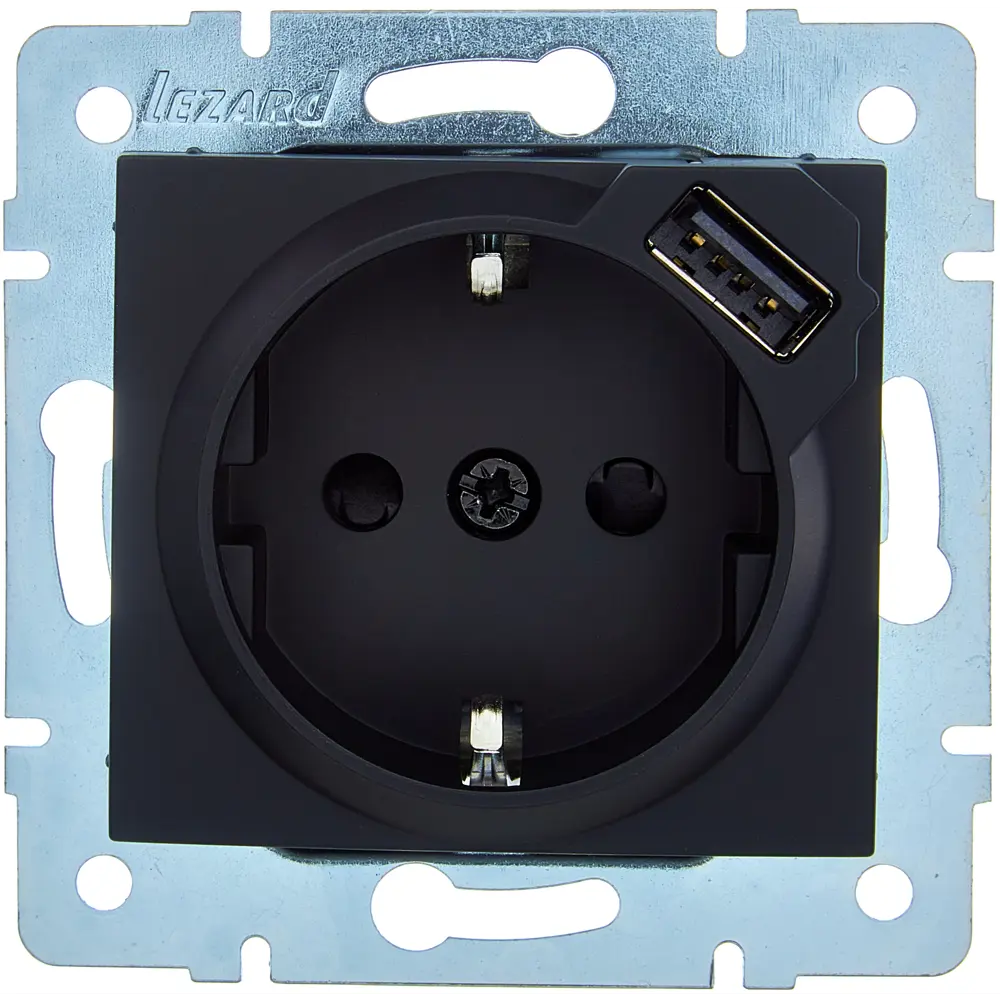 Розетка USB встраиваемая Lezard Asti с заземлением цвет черный бархат 89385452 STLM-2035244