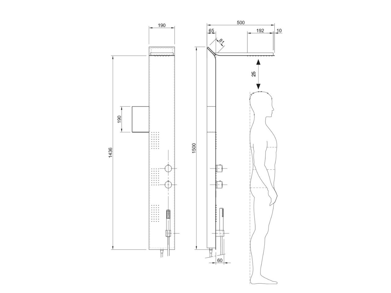 Душевая панель из нержавеющей стали с ручным душем и переключателем Cropelli Quadro ARCH-00046915 - Вид №14